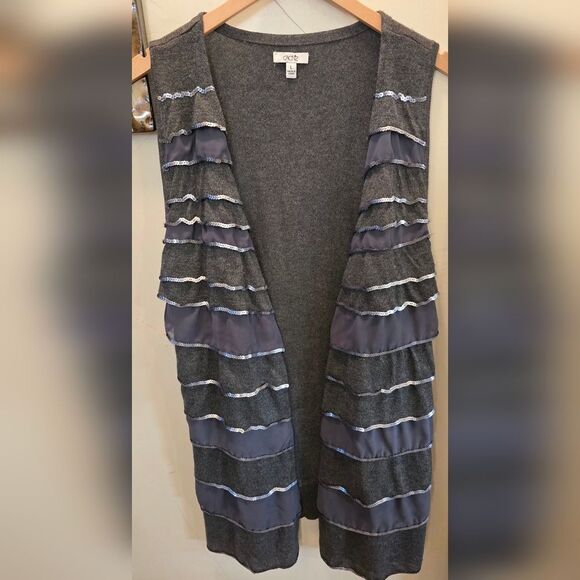 Cache Dark Gray and Silver Sequin Vest L - Picture 4 of 6